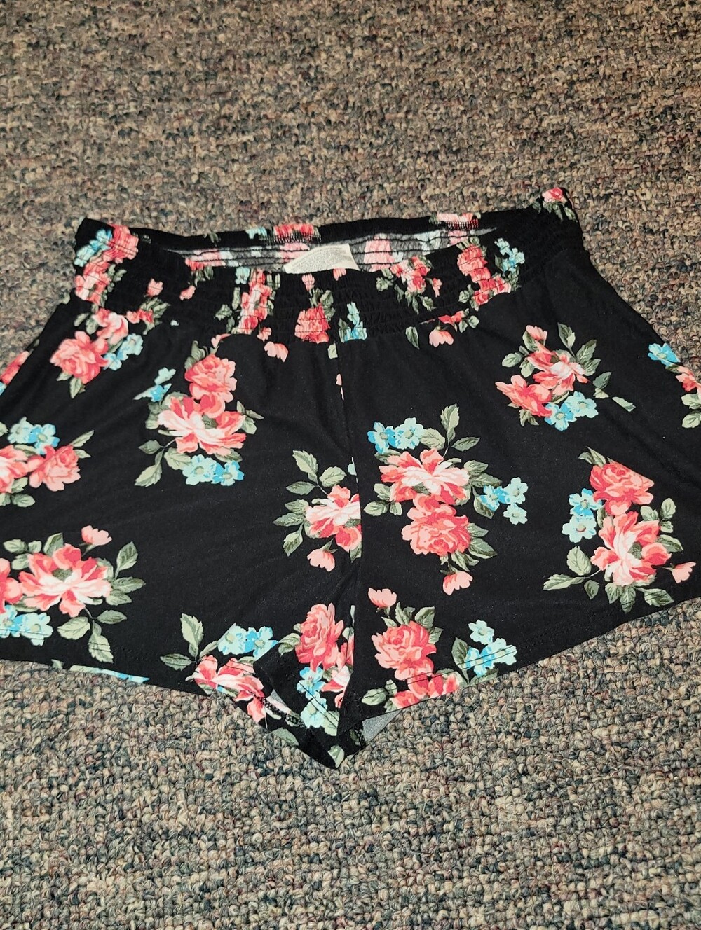 🔥5/$20 Bobbie Brooks Black Lounge Shorts with Pink & Aqua Flowers